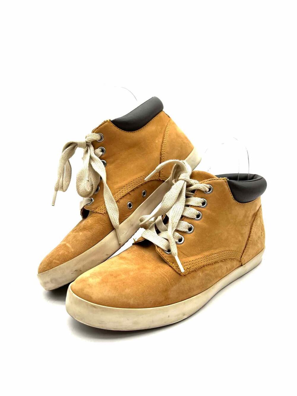Timberland Size 7.5 Tan/Cream Lace-Up Leather Designer Sneakers